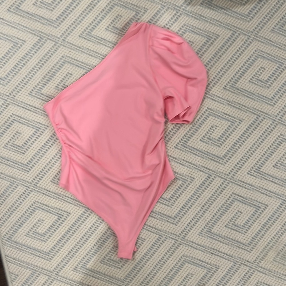 Pink one shoulder free people bodysuit